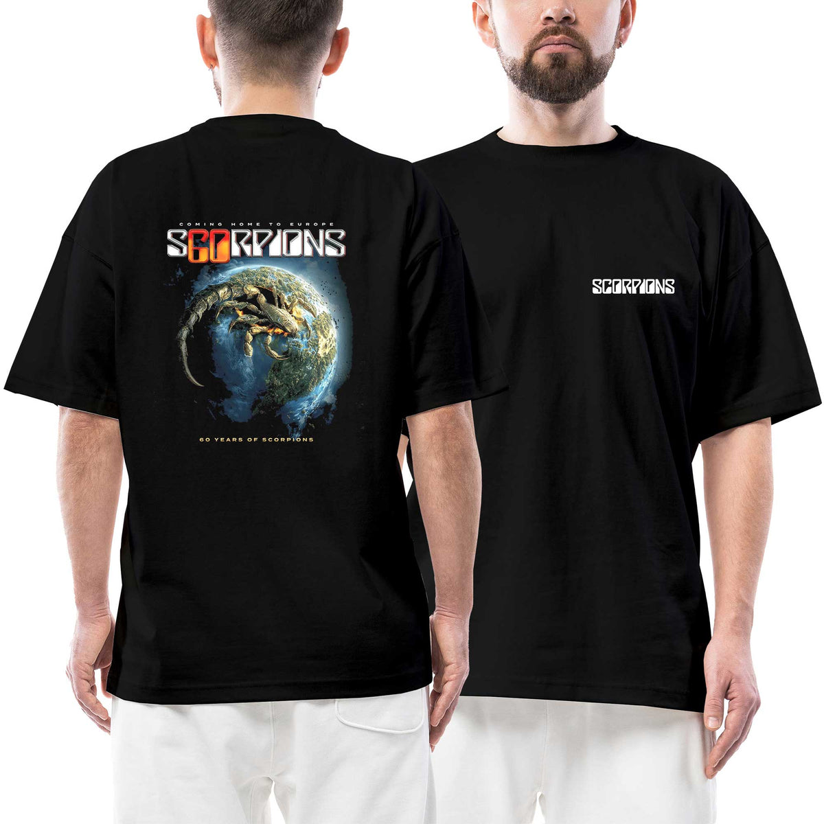 Scorpions 60 Years Ön Arka Baskılı Siyah Oversize Tişört