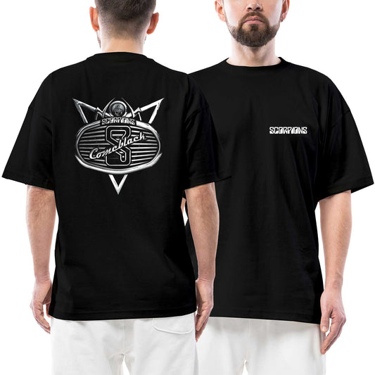 Scorpions Come Black Metalic Ön Arka Baskılı Siyah Oversize Tişört