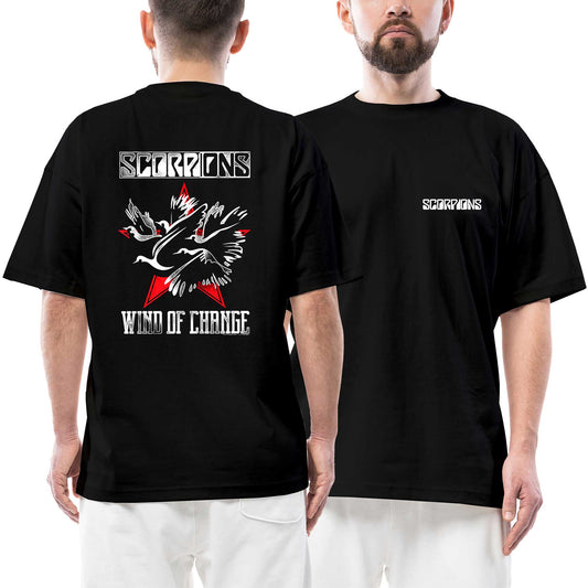 Scorpions Wind Of Change İllustration Ön Arka Baskılı Siyah Oversize Tişört