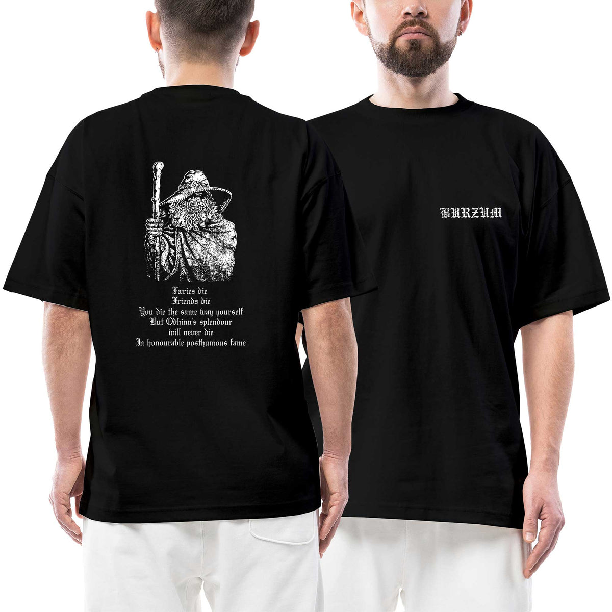 Burzum Wanderer Havamal Ön Arka Baskılı Siyah Oversize Tişört