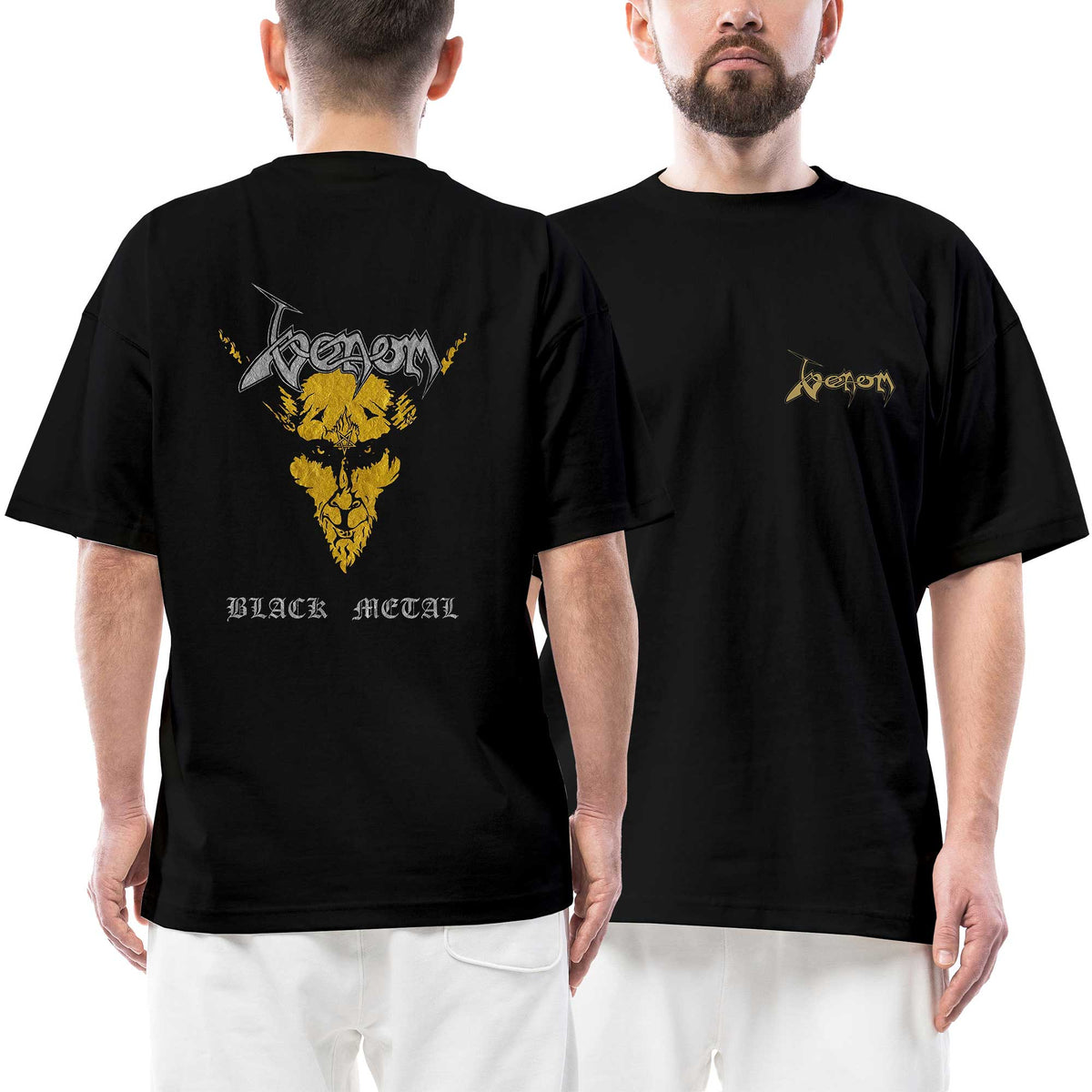 Venom Black Metal Gold Goat Ön Arka Baskılı Siyah Oversize Tişört
