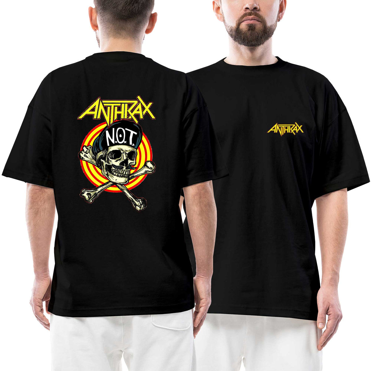 Anthrax Not Skull Ön Arka Baskılı Beyaz Oversize Tişört