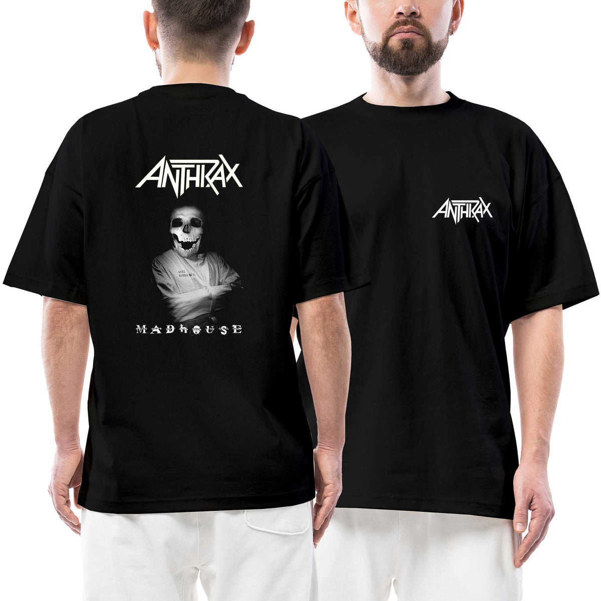 Anthrax Madhouse Psycho Ön Arka Baskılı Siyah Oversize Tişört