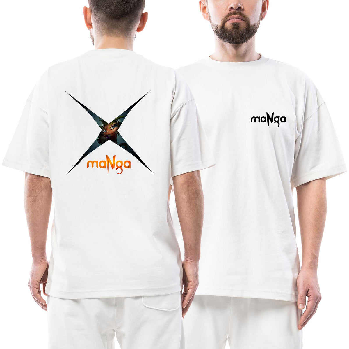 Manga 1000 Parça Black Logo Ön Arka Baskılı Beyaz Oversize Tişört