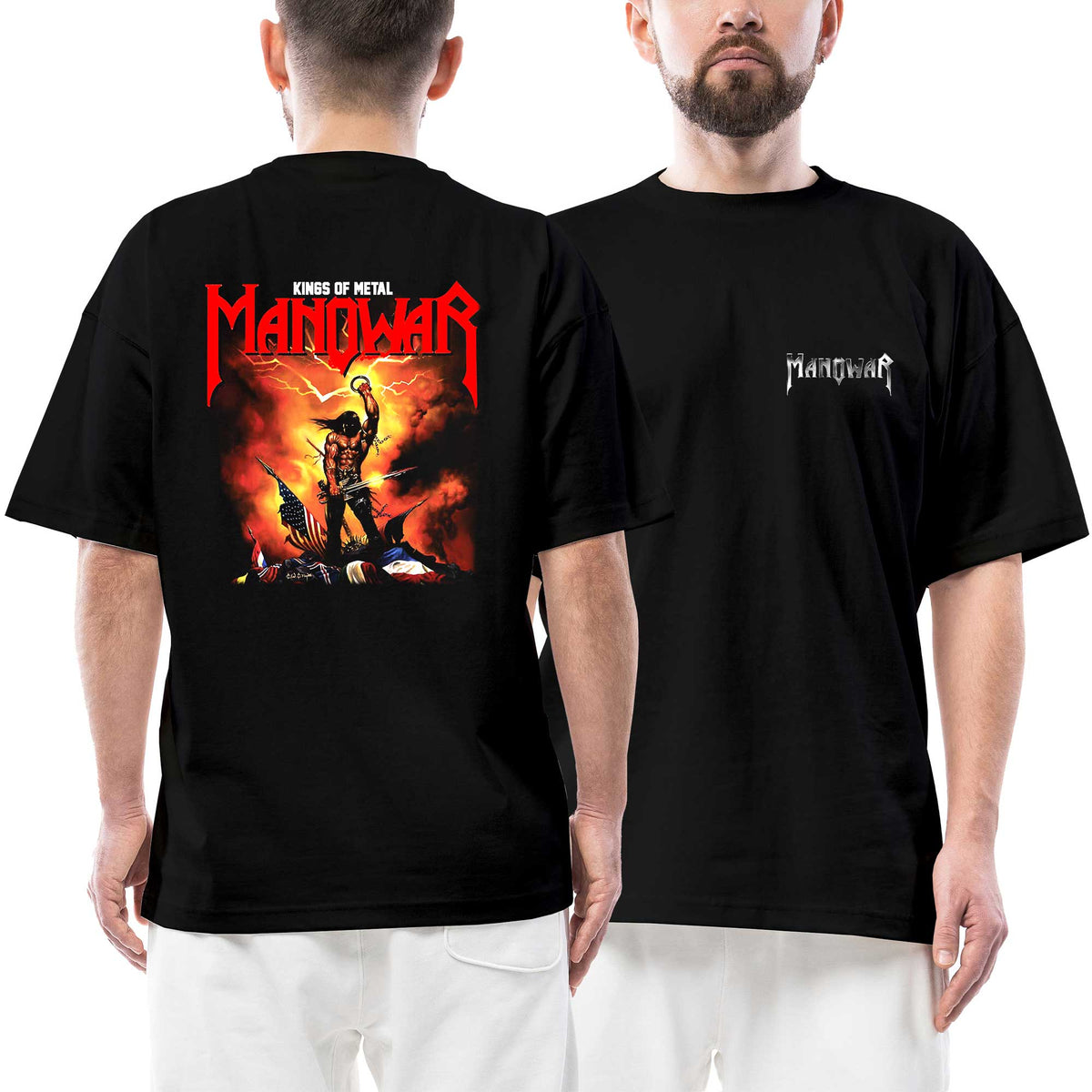 Manowar Kings Of Metal Graphic Logo Ön Arka Baskılı Siyah Oversize Tişört