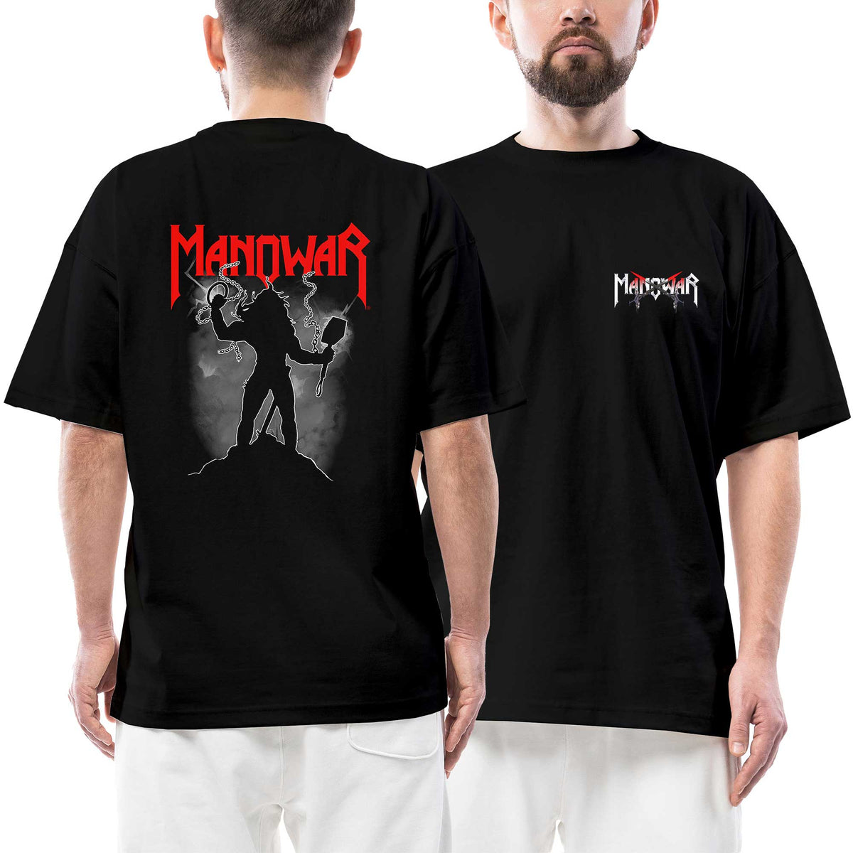 Manowar Shadow Logo Ön Arka Baskılı Siyah Oversize Tişört