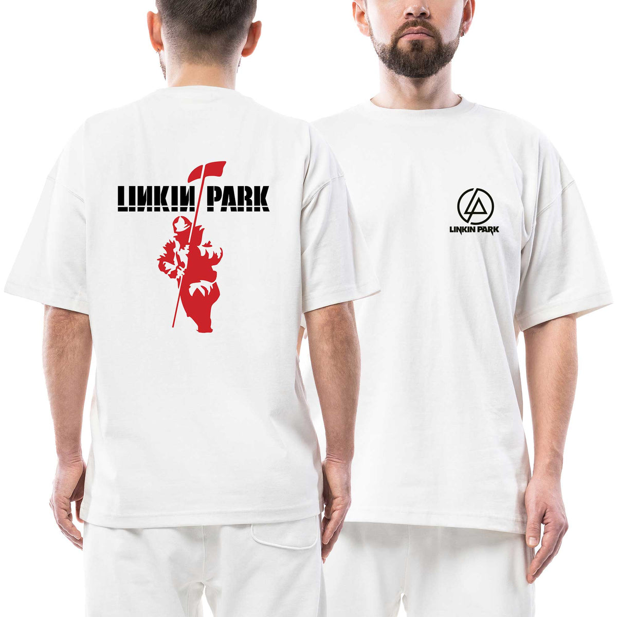 Linkin Park Soldier Black Logo Text Ön Arka Baskılı Beyaz Oversize Tişört