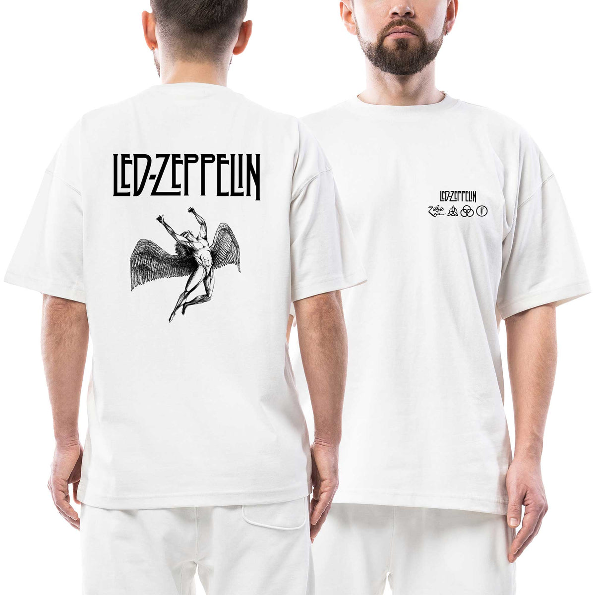 Led Zeppelin Black Zoso İcarus Ön Arka Baskılı Beyaz Oversize Tişört