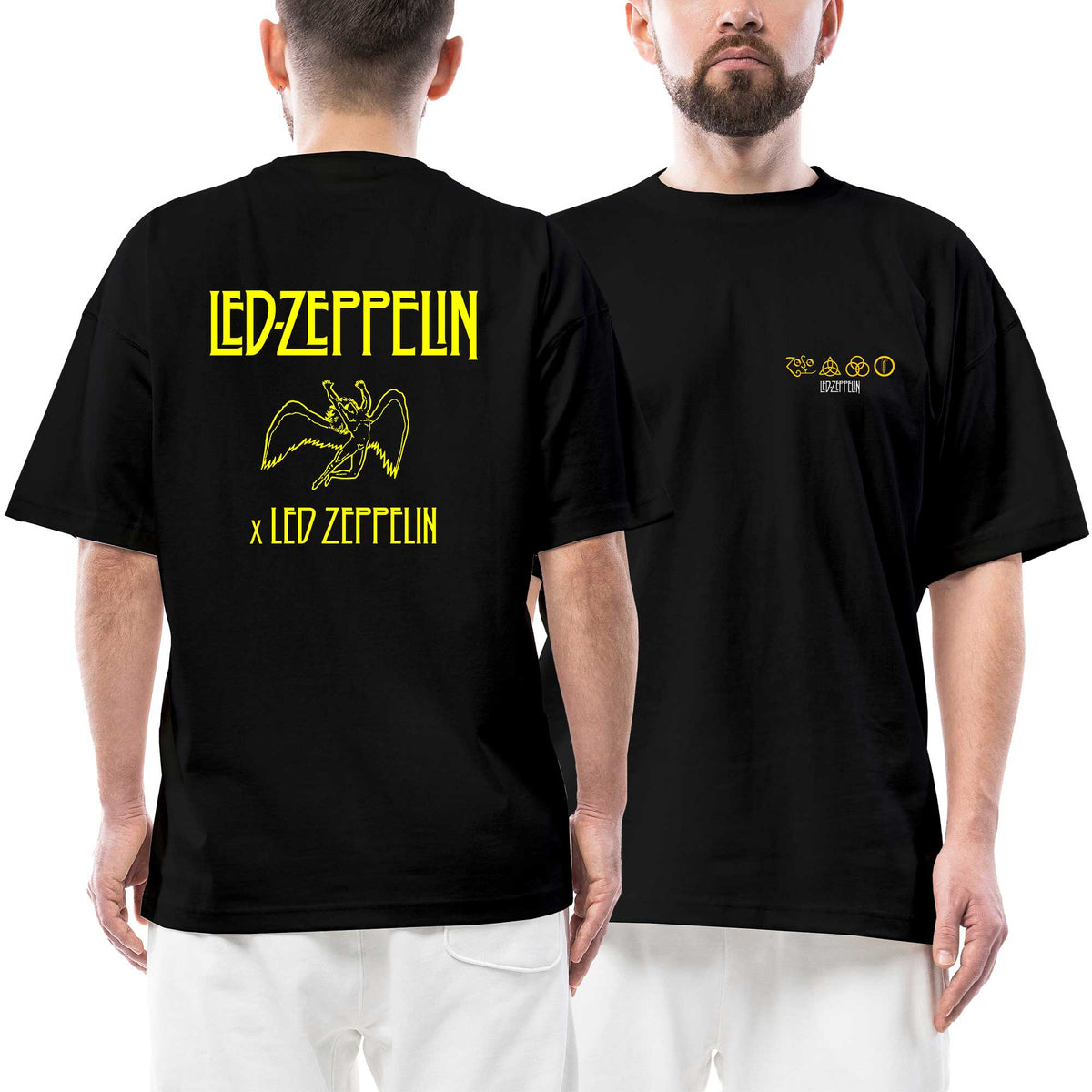 Led Zeppelin Yellow Zoso İcarus Ön Arka Baskılı Siyah Oversize Tişört