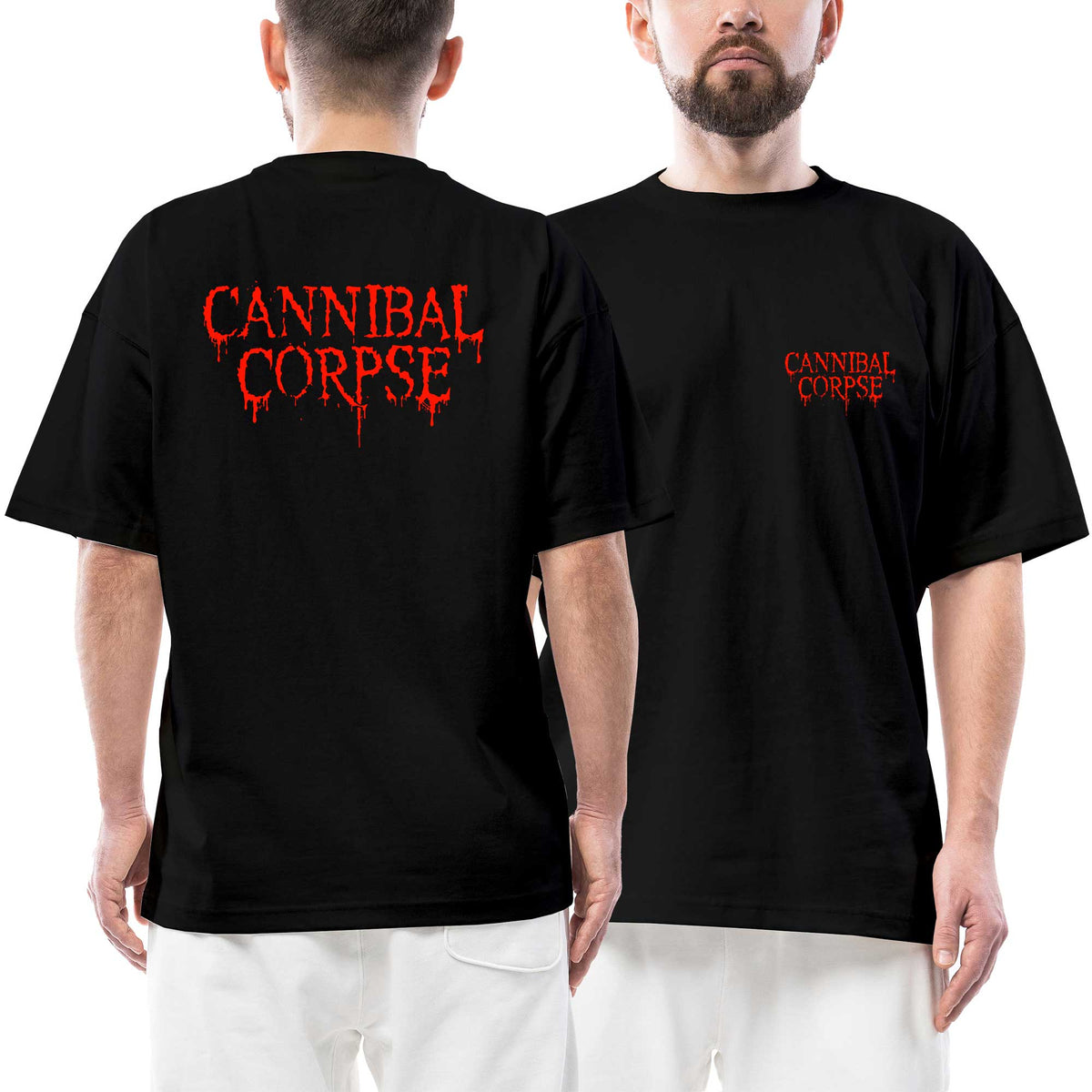 Cannibal Corpse Logo Text Ön Arka Baskılı Siyah Oversize Tişört