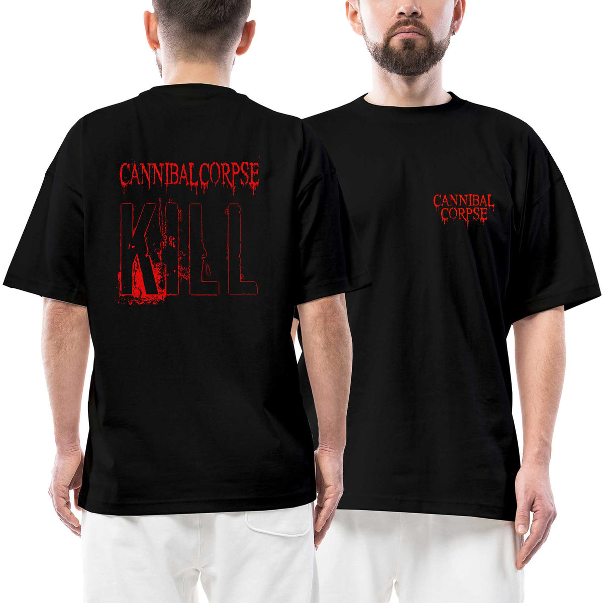 Cannibal Corpse Kill Text Logo Ön Arka Baskılı Siyah Oversize Tişört