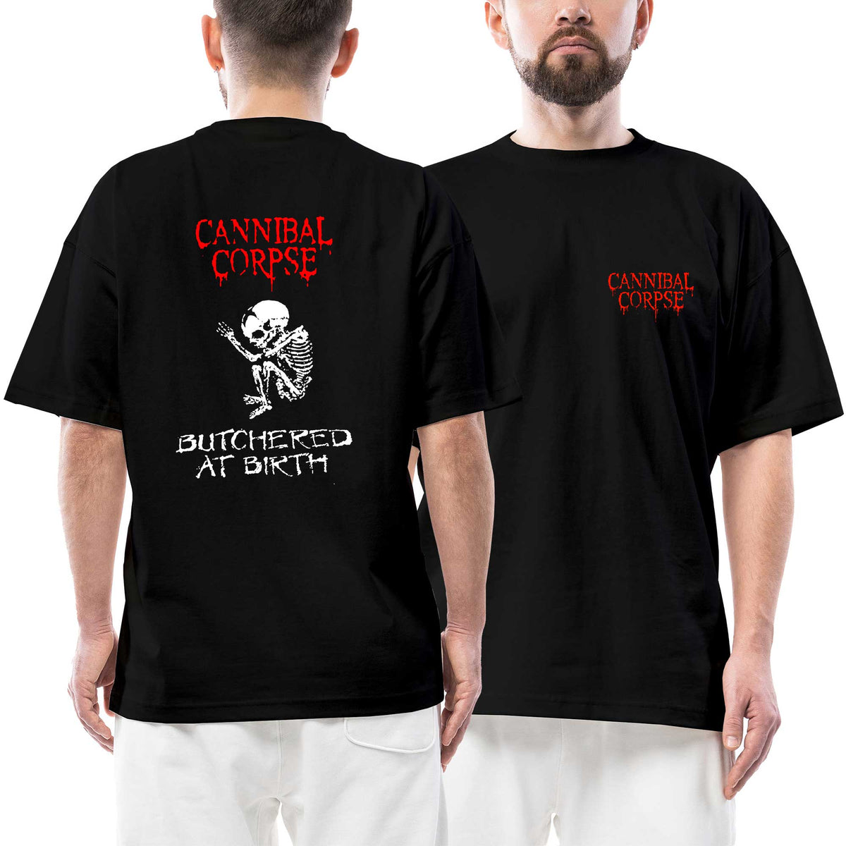 Cannibal Corpse Butchered At Birth Skeleton Ön Arka Baskılı Siyah Oversize Tişört
