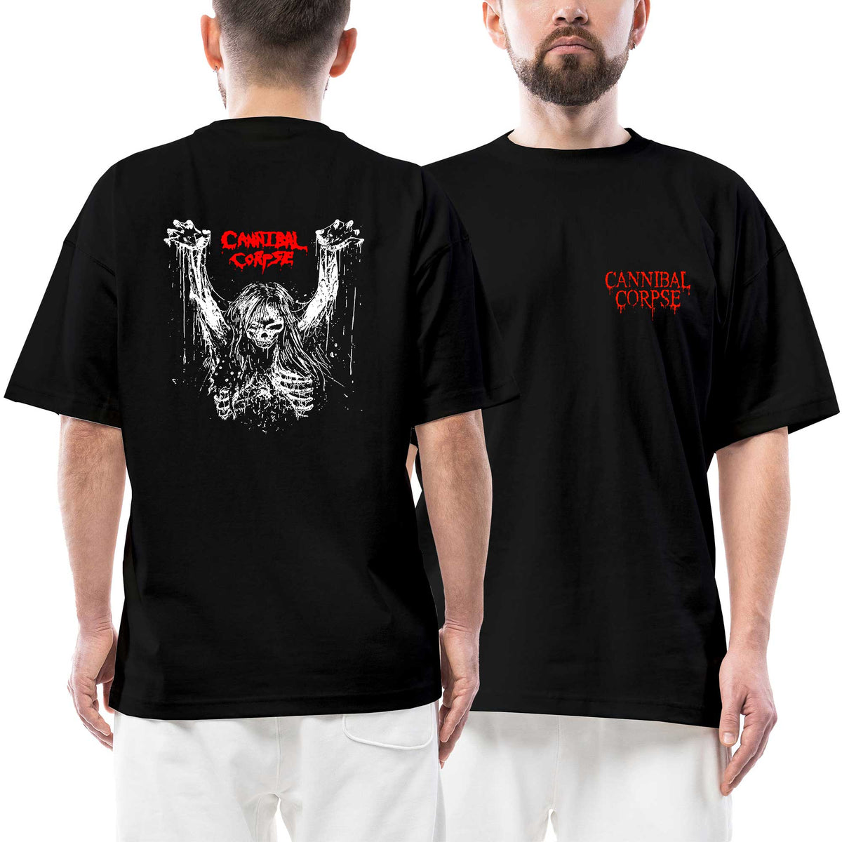 Cannibal Corpse Logo 1997 Classic Rock Band Ön Arka Baskılı Siyah Oversize Tişört