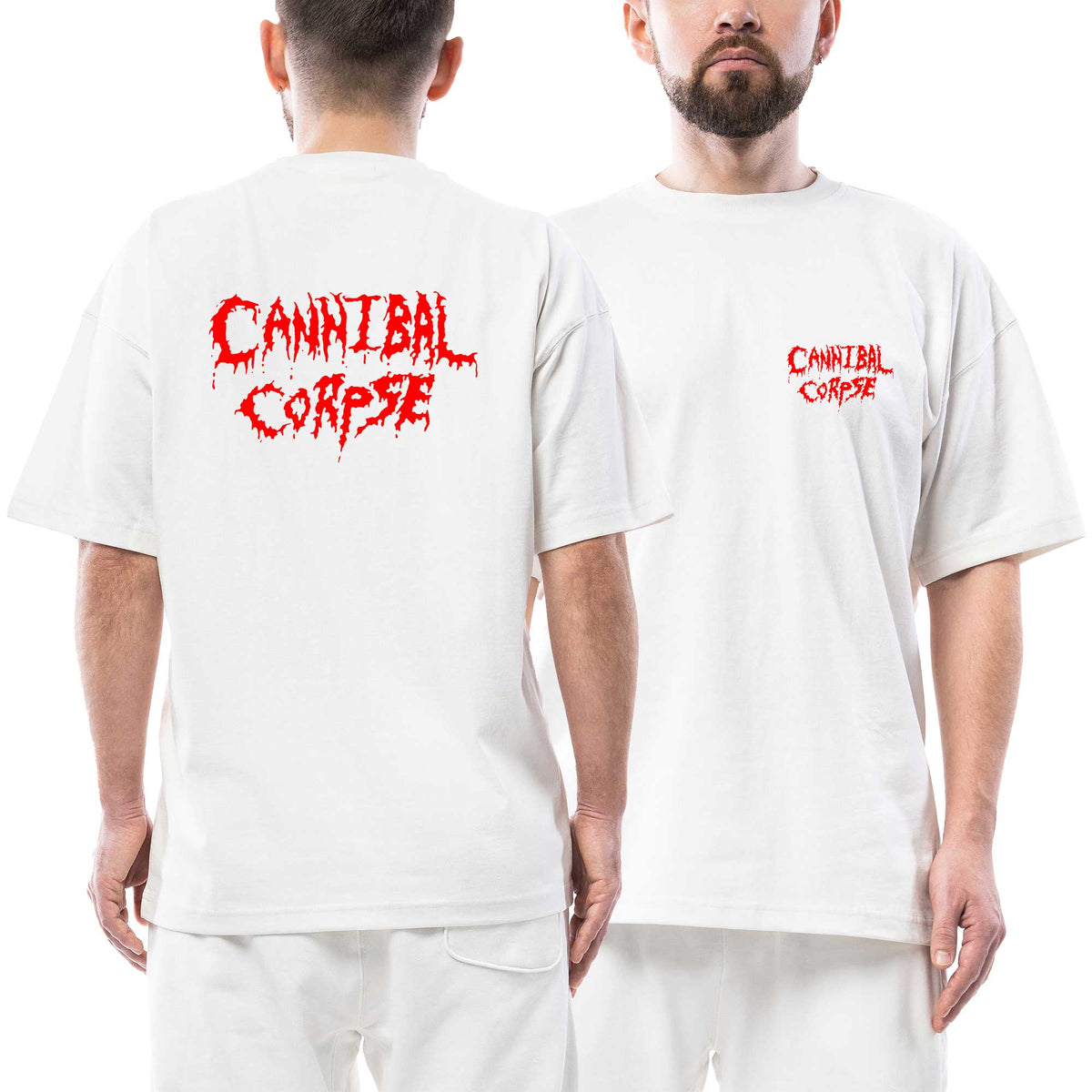 Cannibal Corpse Slasher Logo Ön Arka Baskılı Beyaz Oversize Tişört