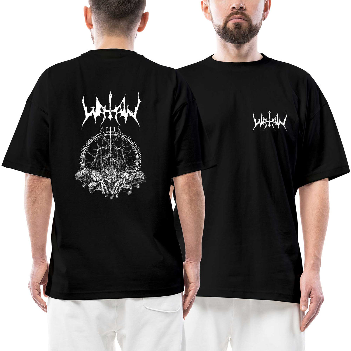 Watain Logo Wolves Ön Arka Baskılı Siyah Oversize Tişört