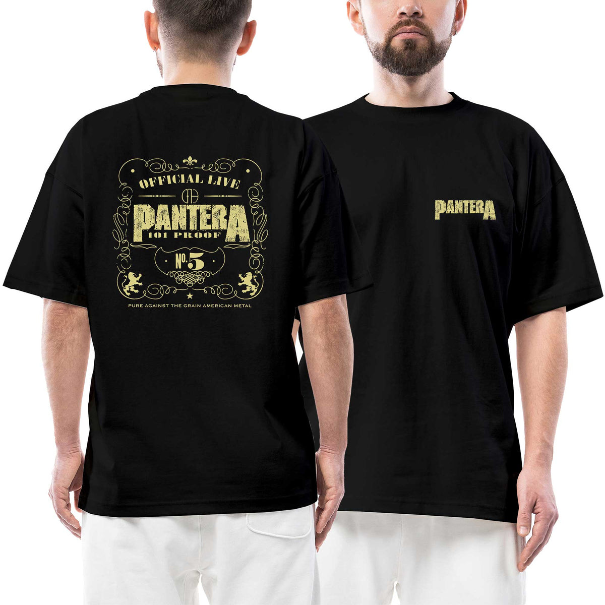 Pantera Logo Cover Ön Arka Baskılı Siyah Oversize Tişört