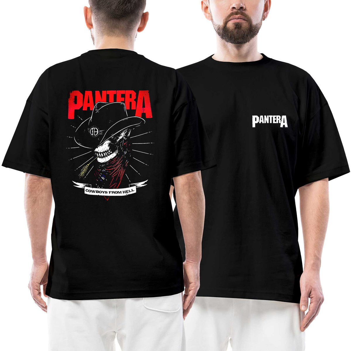 Pantera Red Text Cowboys From Hell Ön Arka Baskılı Siyah Oversize Tişört