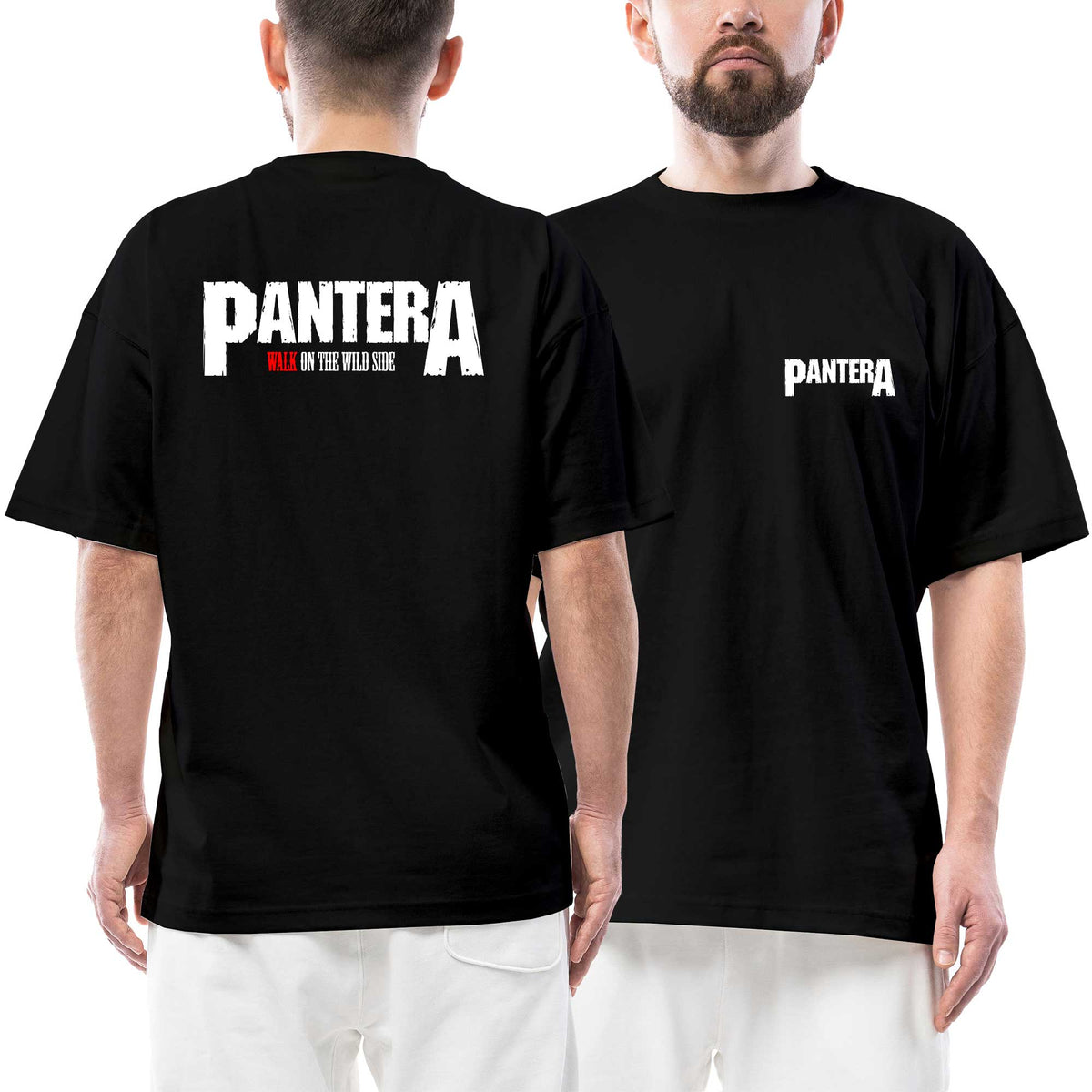 Pantera Walk On The Wild Side Text Logo Ön Arka Baskılı Siyah Oversize Tişört