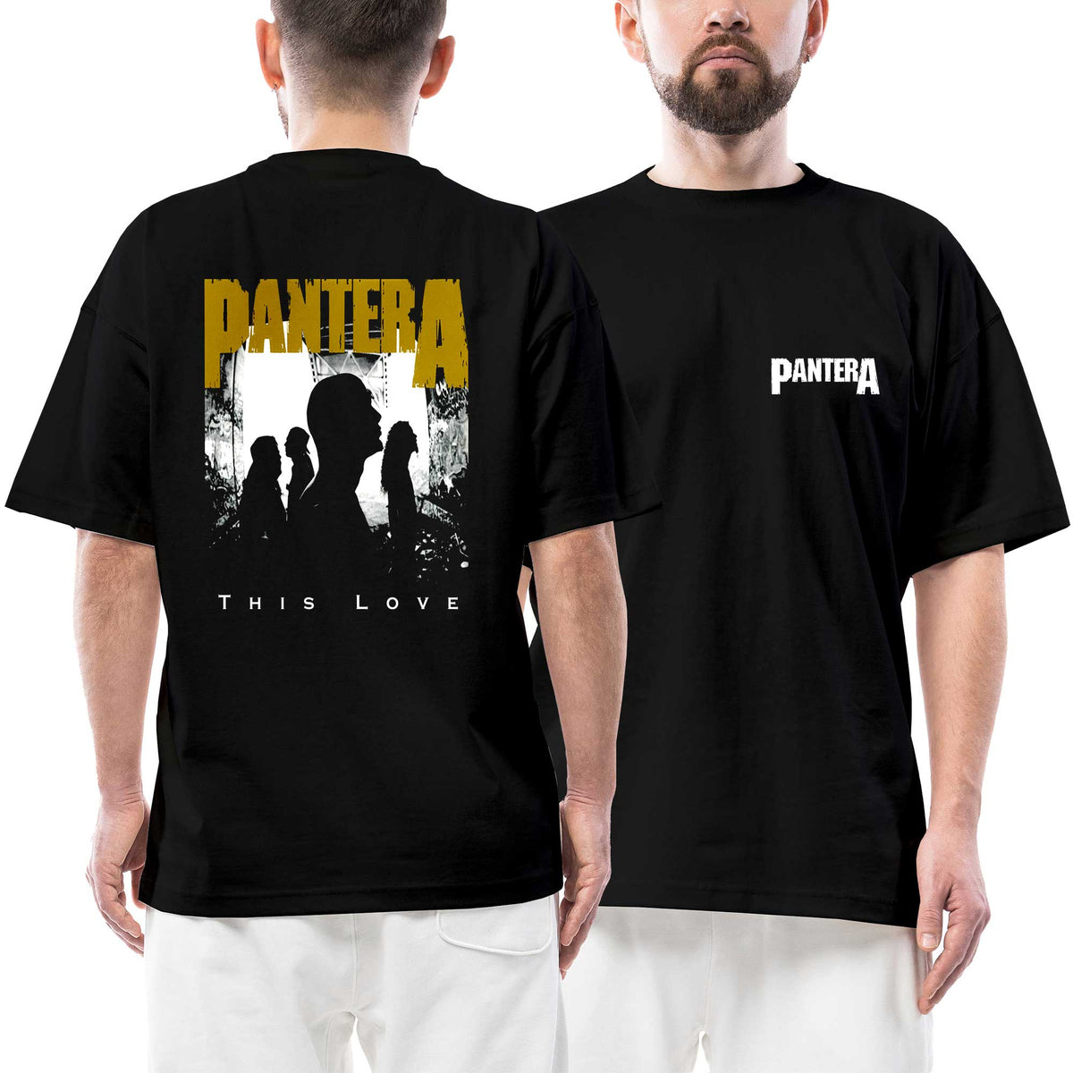 Pantera Logo This Love Ön Arka Baskılı Siyah Oversize Tişört