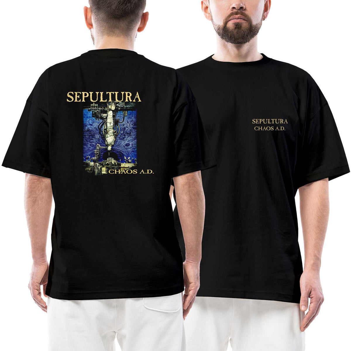 Sepultura Chaos A.D. Text Ön Arka Baskılı Siyah Oversize Tişört