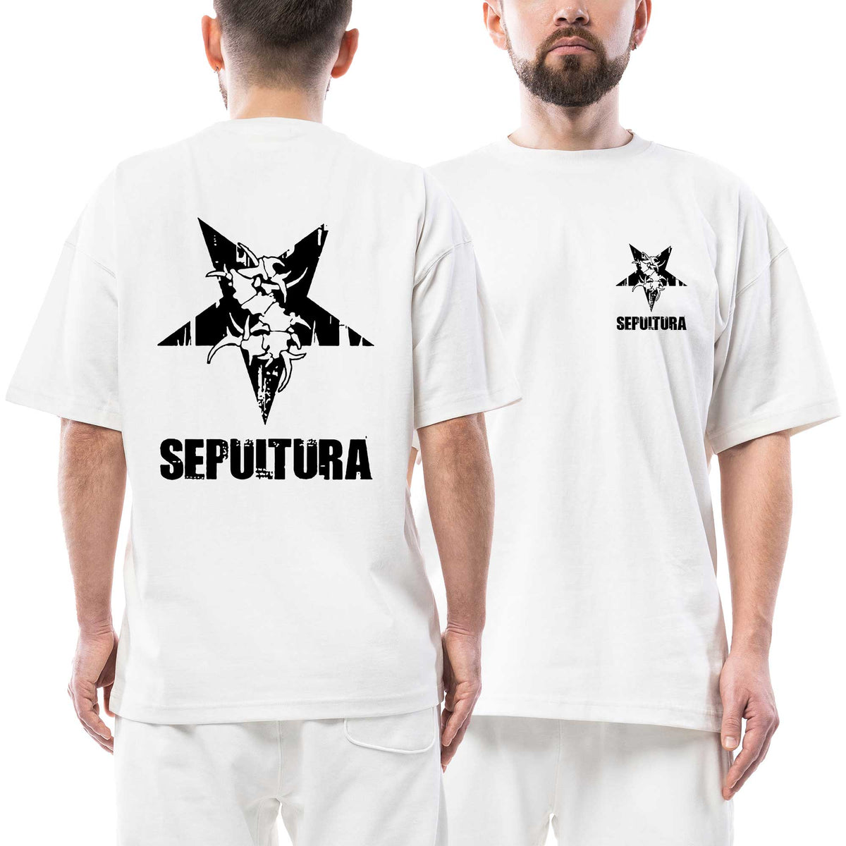 Sepultura Black Text Logo Ön Arka Baskılı Siyah Oversize Tişört