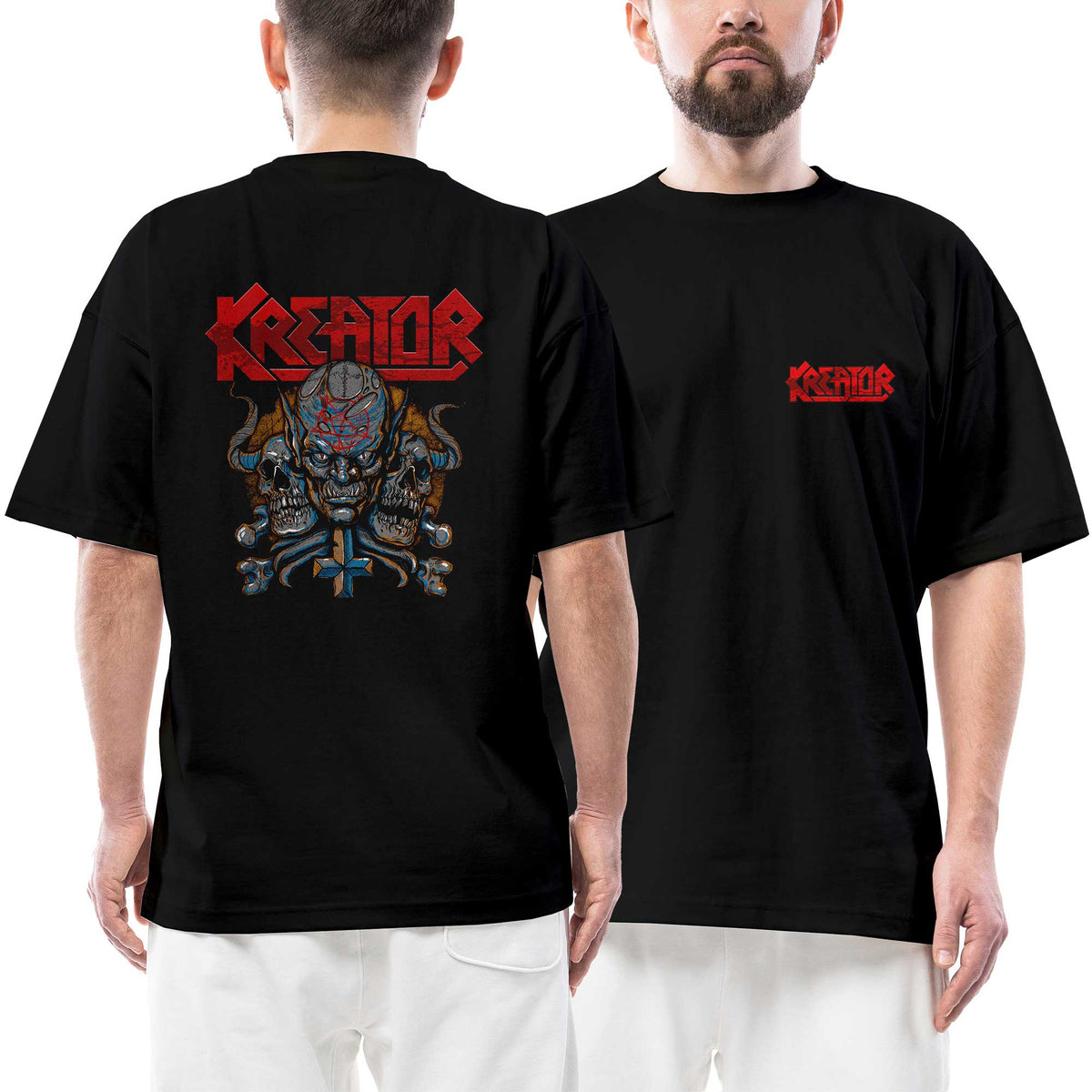 Kreator Red Text Devils Ön Arka Baskılı Siyah Oversize Tişört