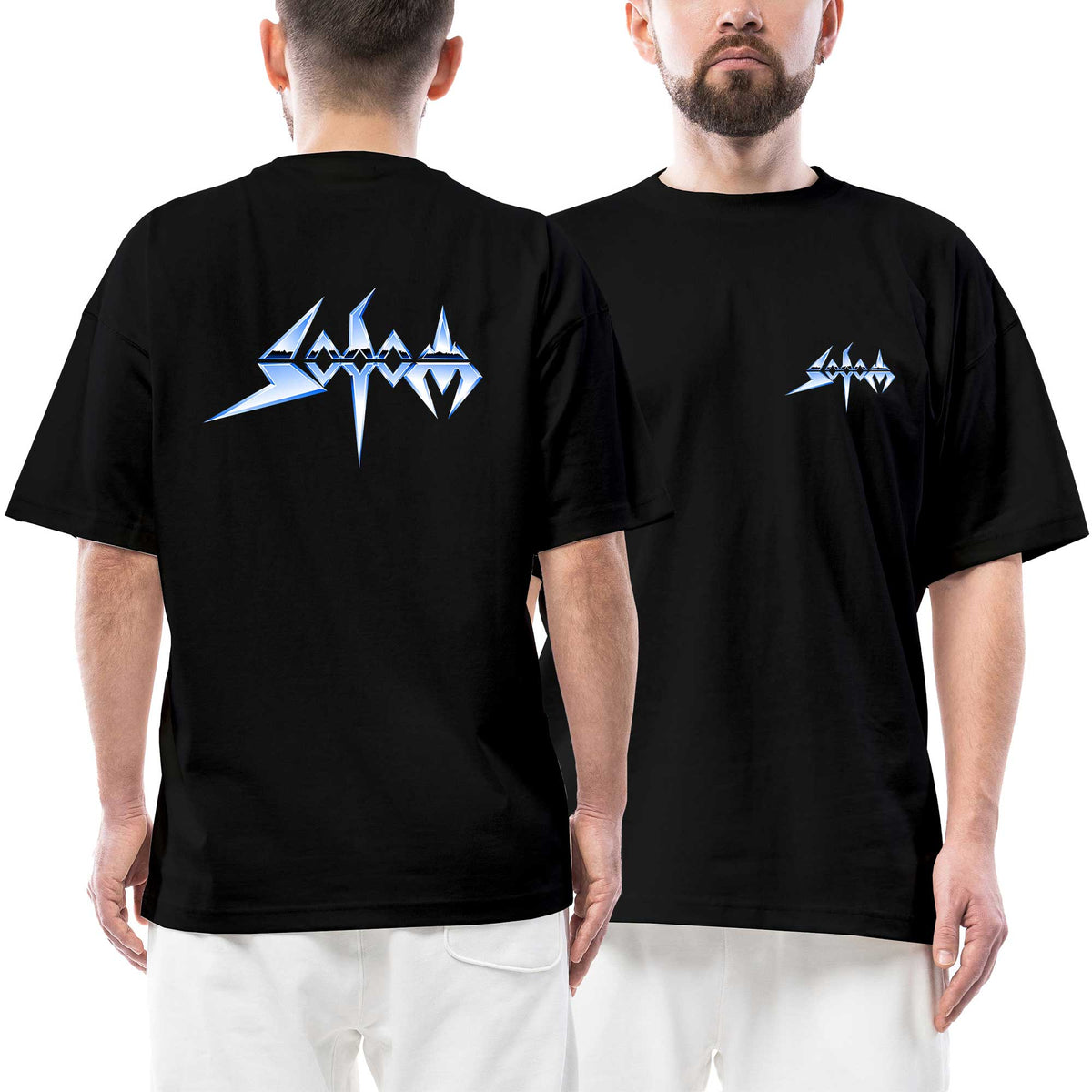 Sodom Logo Text Ön Arka Baskılı Siyah Oversize Tişört