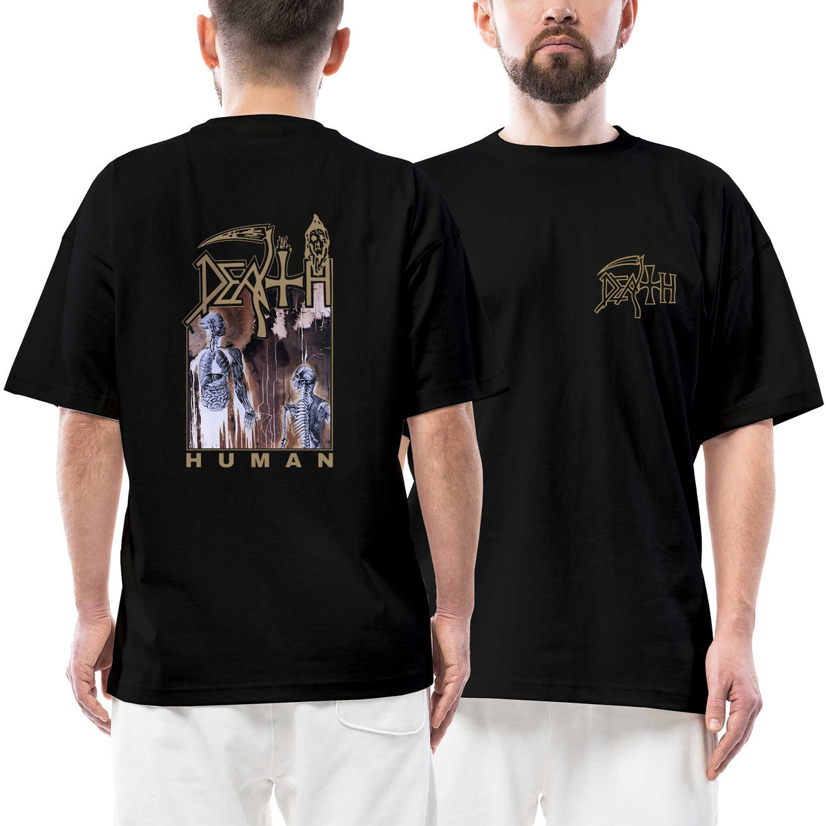 Death Logo Human 2 Ön Arka Baskılı Beyaz Oversize Tişört