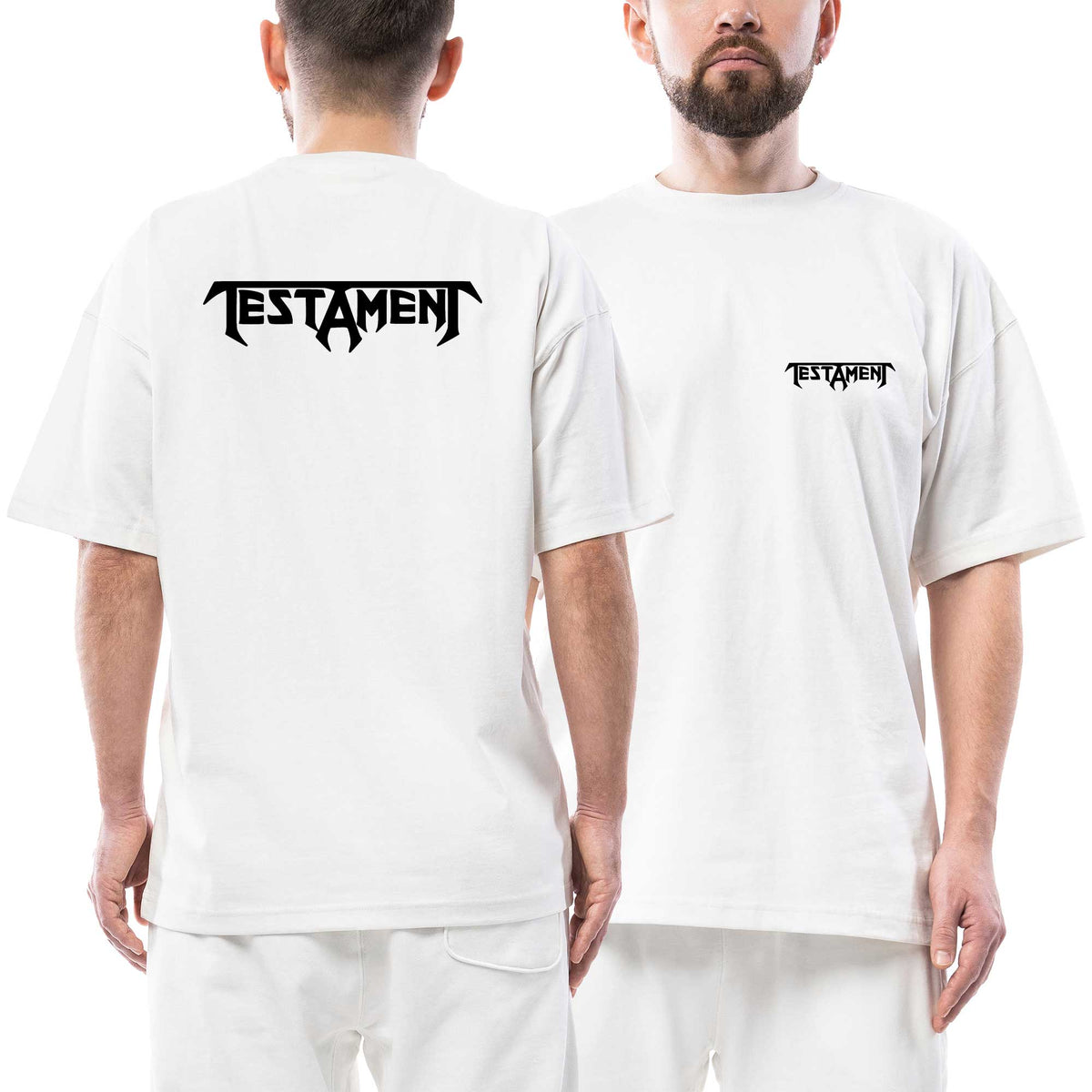 Testament Black Text Ön Arka Baskılı Beyaz Oversize Tişört