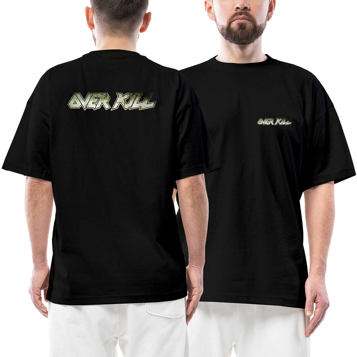 Overkill Logo Text Ön Arka Baskılı Siyah Oversize Tişört