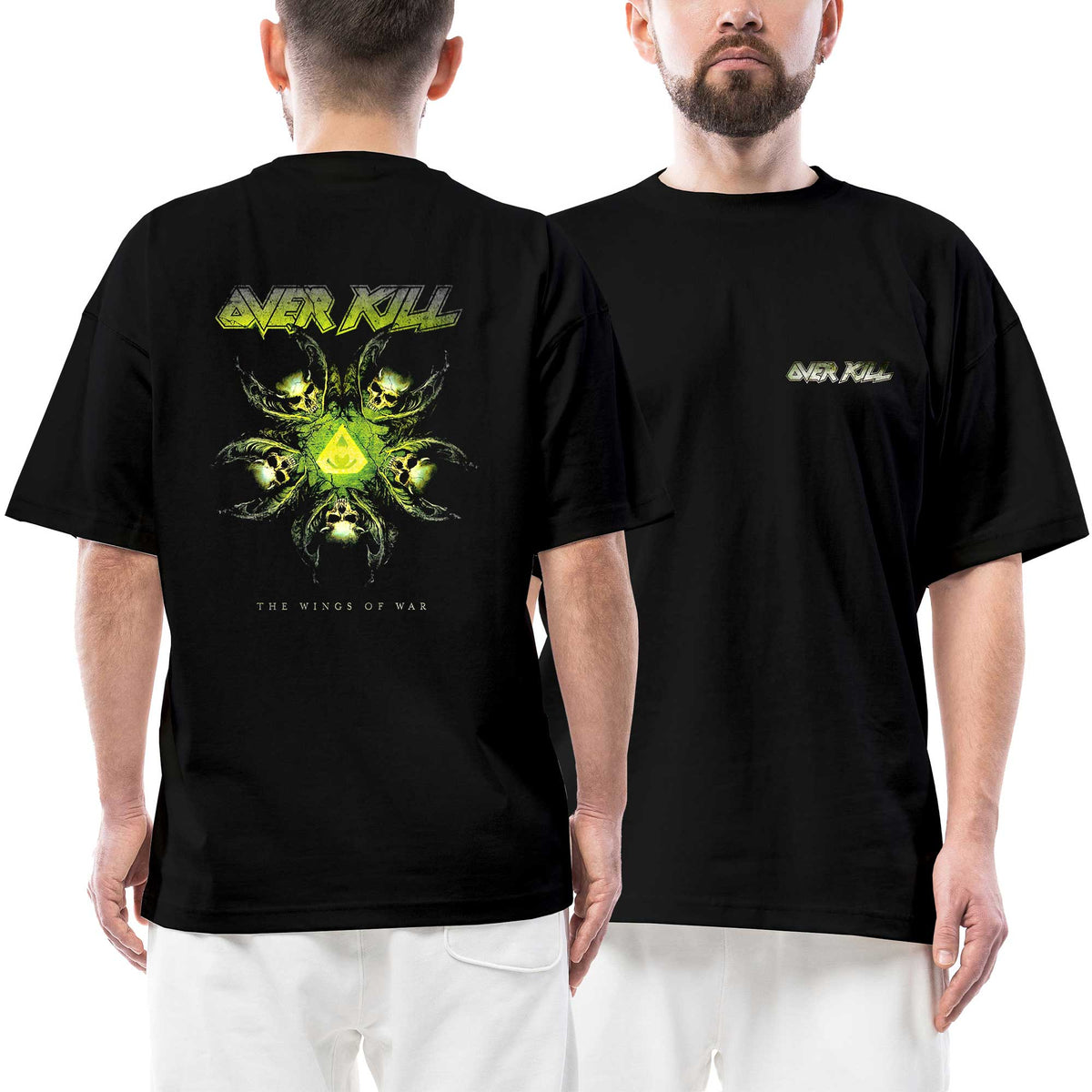 Overkill Logo The Wings of War Ön Arka Baskılı Siyah Oversize Tişört