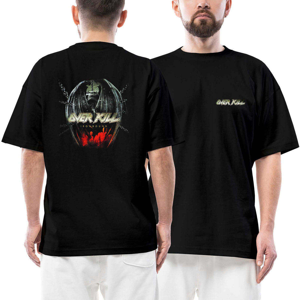 Overkill Logo Iron Bound Ön Arka Baskılı Siyah Oversize Tişört