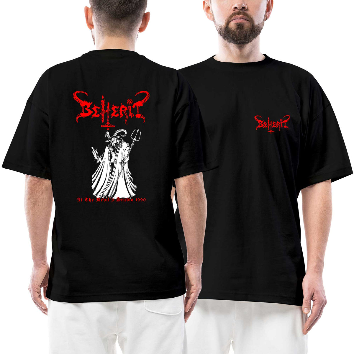 Beherit Red Logo At The Devil's Studio 1990 Ön Arka Baskılı Siyah Oversize Tişört