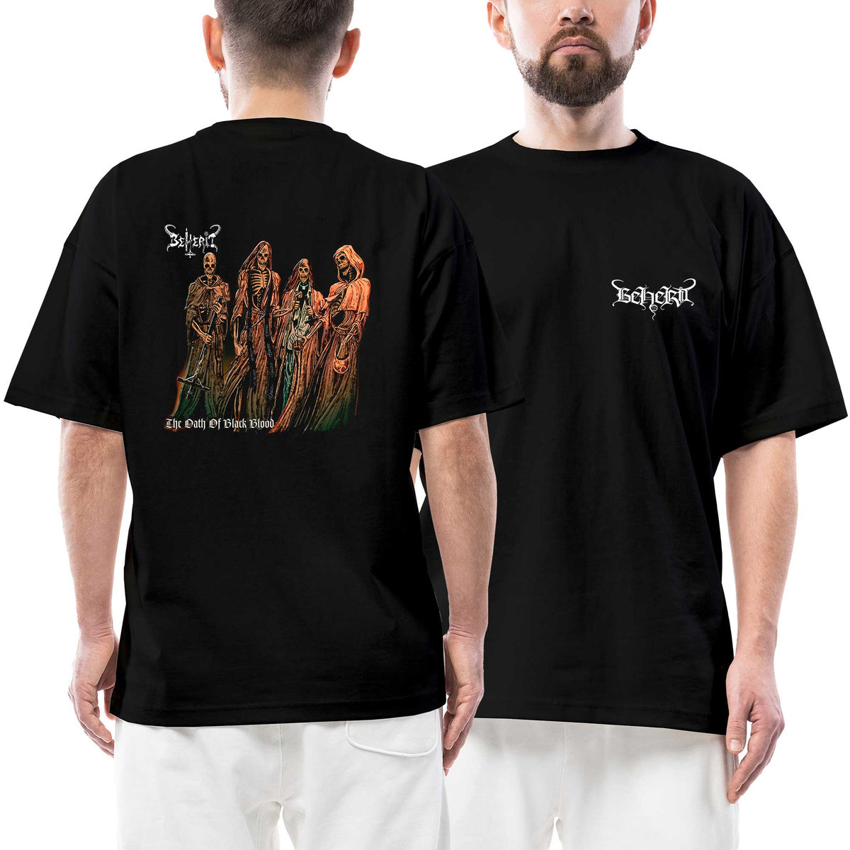 Beherit Logo Oath of Black Blood Ön Arka Baskılı Siyah Oversize Tişört