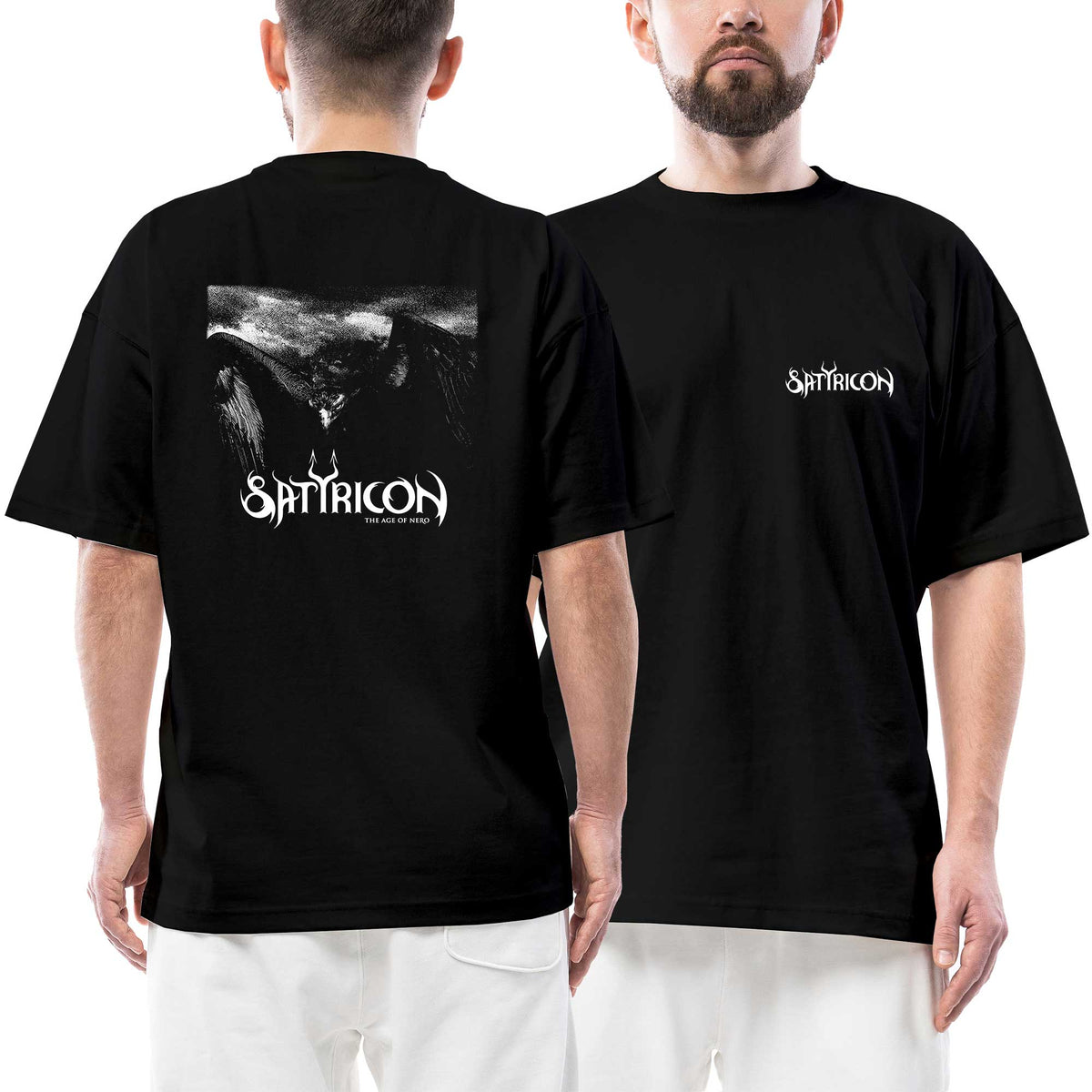 Satyricon Logo The Age Of Nero Ön Arka Baskılı Siyah Oversize Tişört
