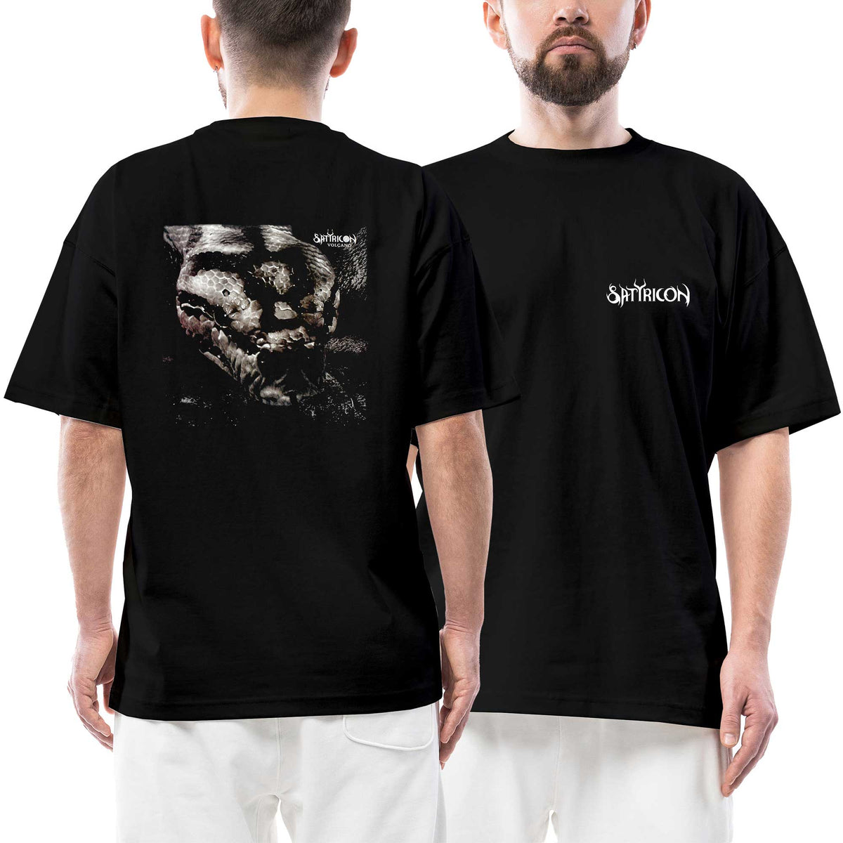 Satyricon Logo Volcano Ön Arka Baskılı Siyah Oversize Tişört