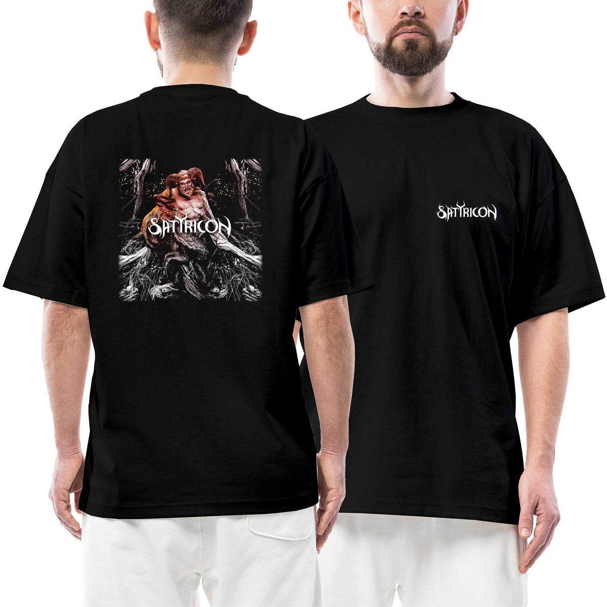 Satyricon Logo 2013 Ön Arka Baskılı Siyah Oversize Tişört