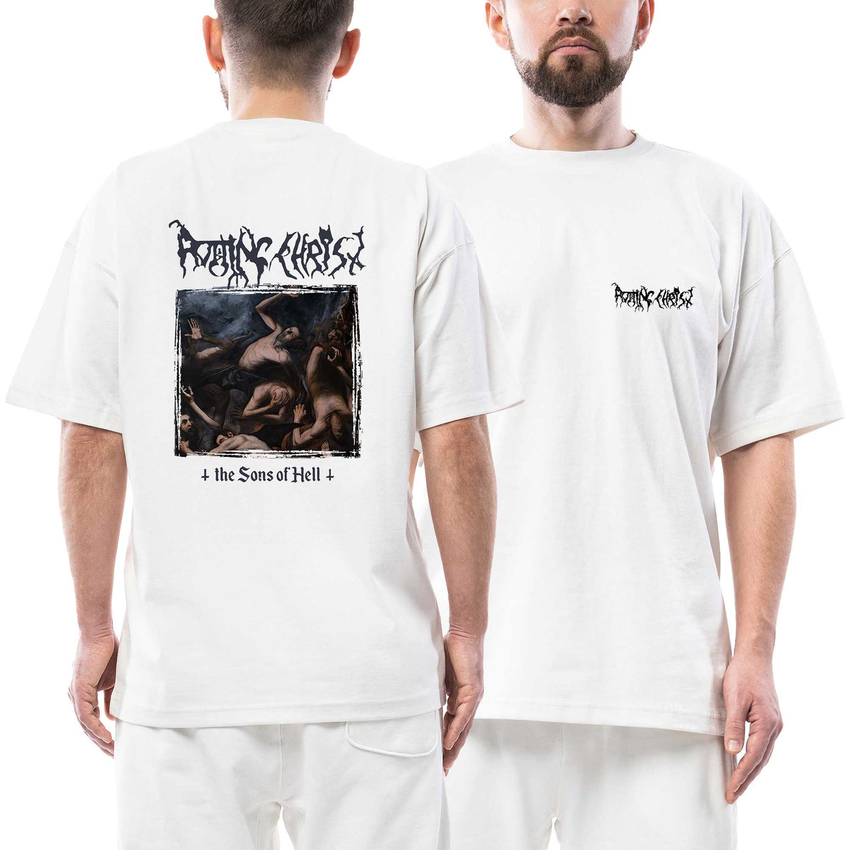 Rotting Christ Text The Sons Of Hell Ön Arka Baskılı Beyaz Oversize Tişört