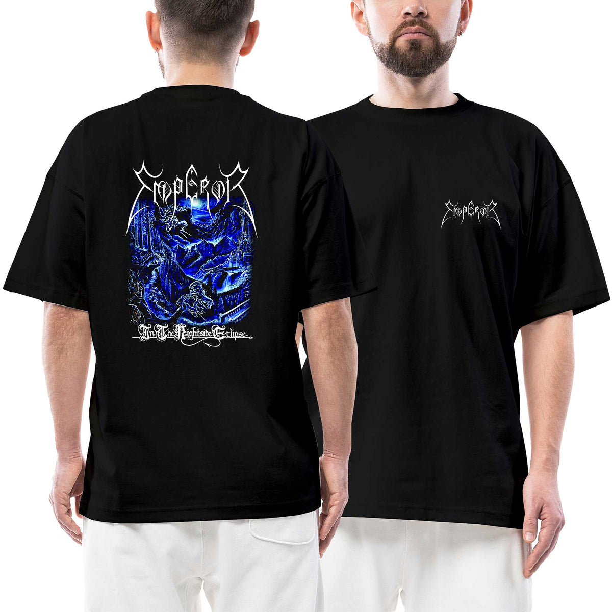 Emperor Logo In the Nightside Eclipse Ön Arka Baskılı Siyah Oversize Tişört