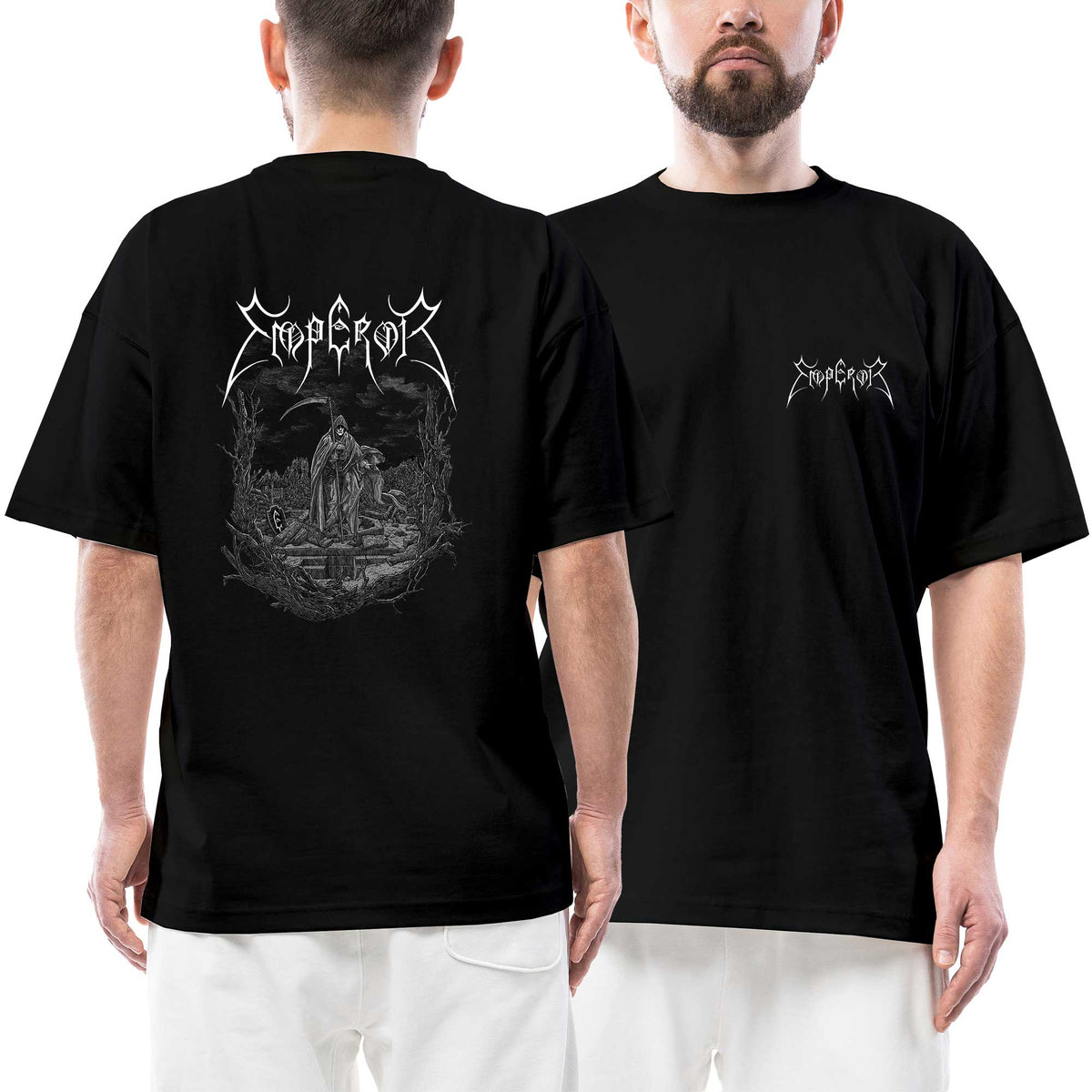 Emperor Logo Angel Of Death Ön Arka Baskılı Siyah Oversize Tişört