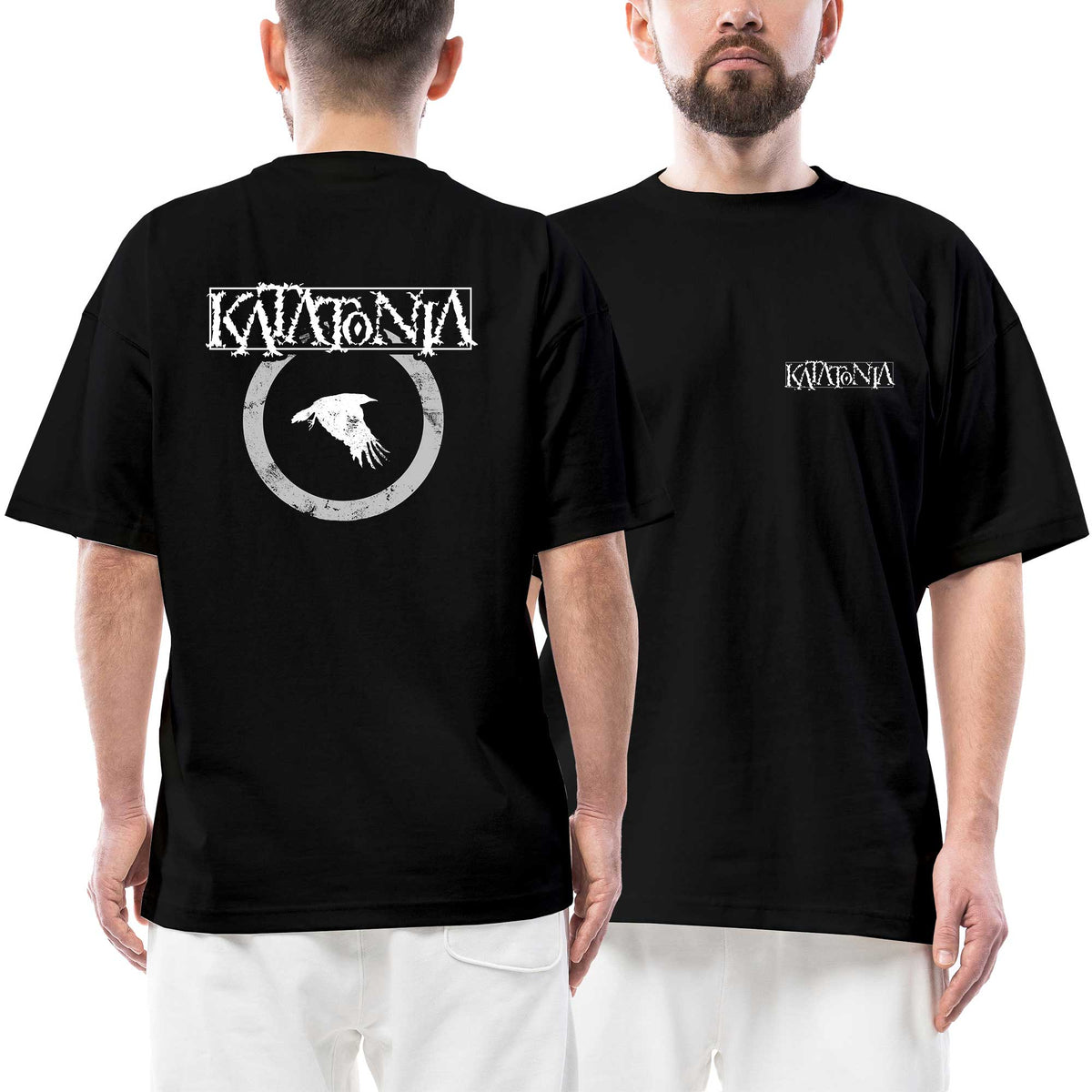 Katatonia Logo Circle Bird Ön Arka Baskılı Siyah Oversize Tişört