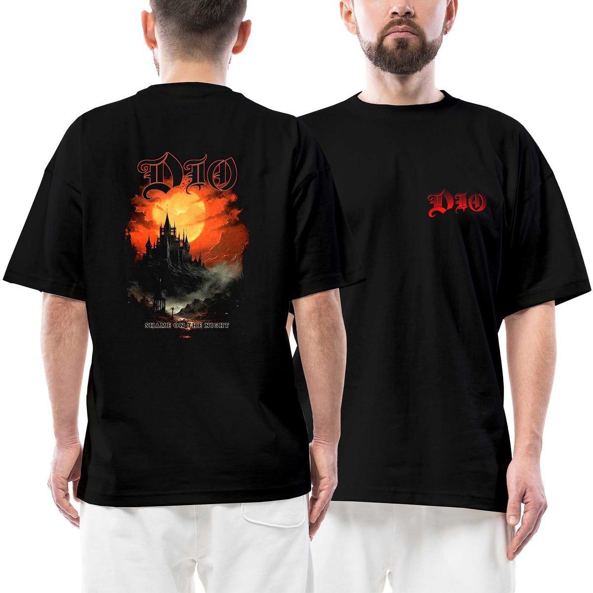 Dio Shame On The Night Text Ön Arka Baskılı Siyah Oversize Tişört