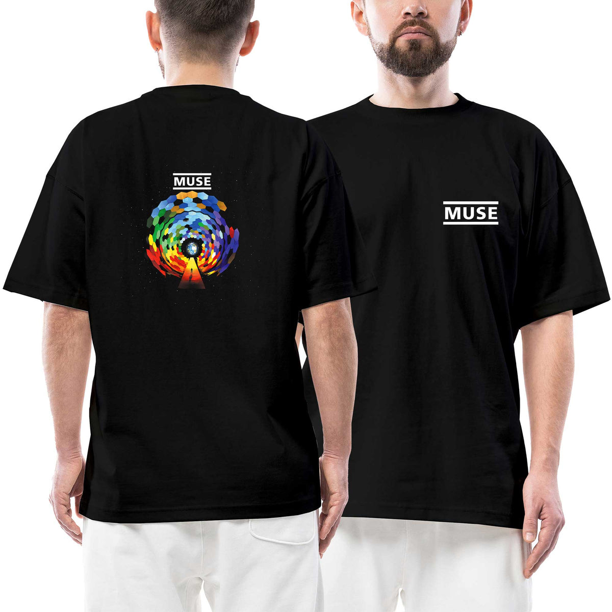 Muse Logo The Resistance Ön Arka Baskılı Siyah Oversize Tişört