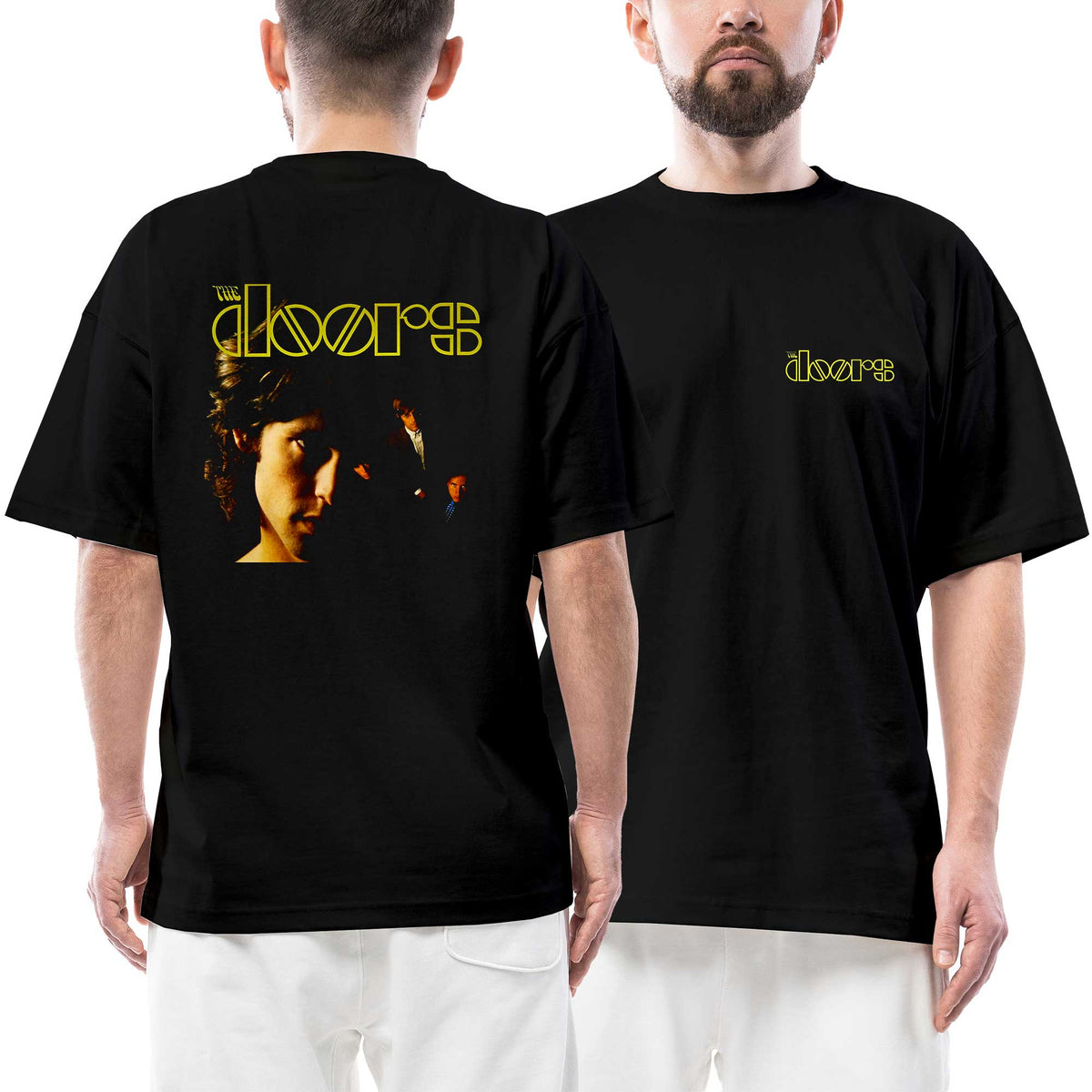 The Doors Yellow Logo Jim Morrison Ön Arka Baskılı Siyah Oversize Tişört