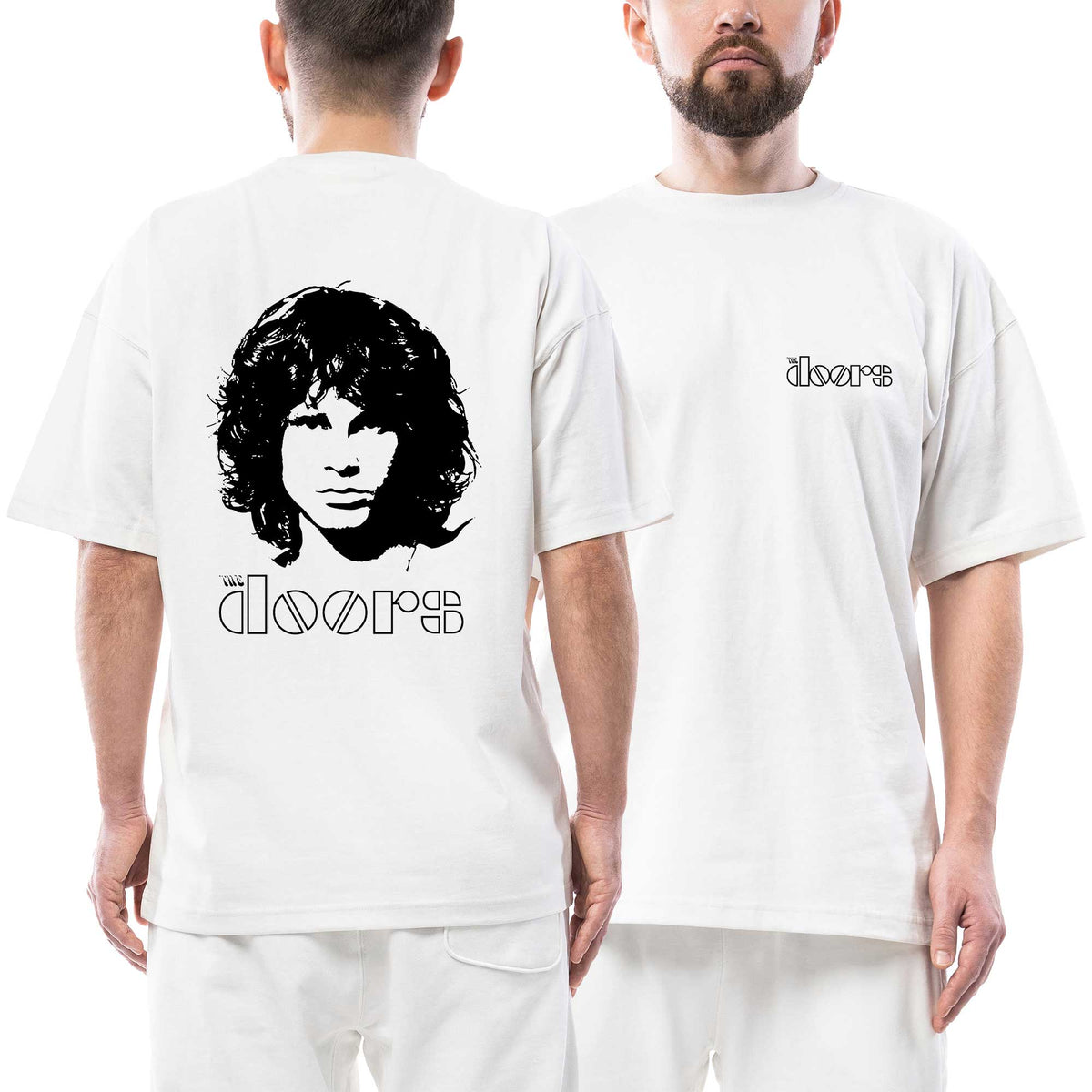 The Doors Outline The Doors Jim Morrison Silhouette Ön Arka Baskılı Beyaz Oversize Tişört