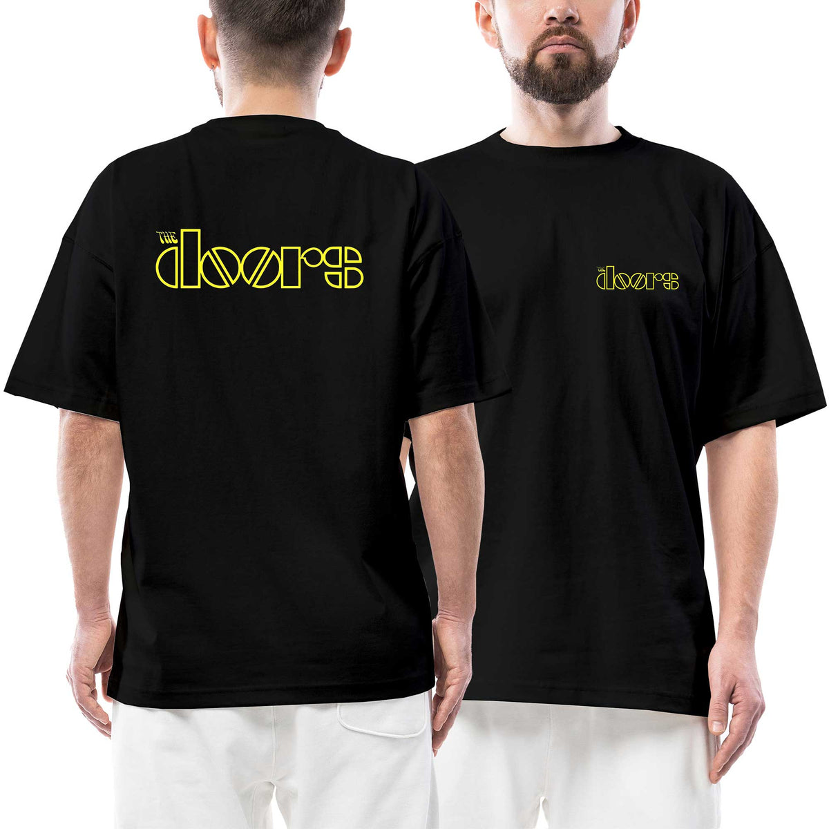 The Doors Yellow Logo Ön Arka Baskılı Siyah Oversize Tişört