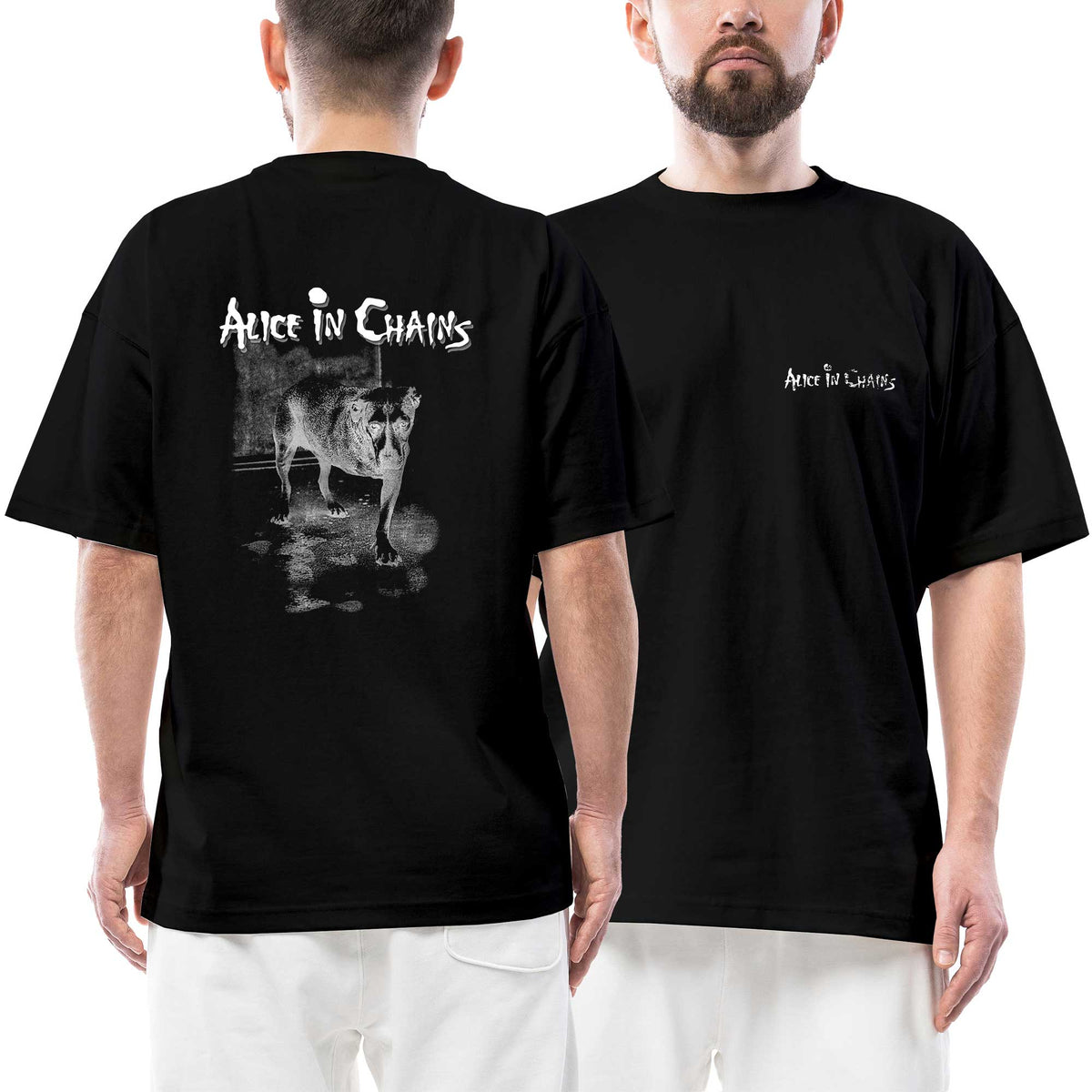 Alice in Chains Text Dog Ön Arka Baskılı Siyah Oversize Tişört