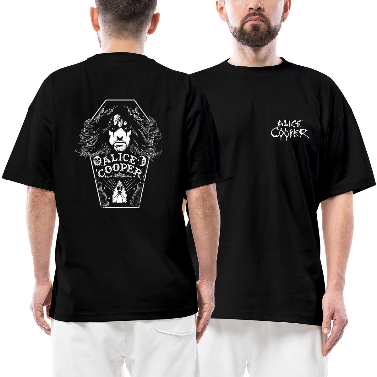Alice Cooper Text Moon Of Alice Ön Arka Baskılı Siyah Oversize Tişört