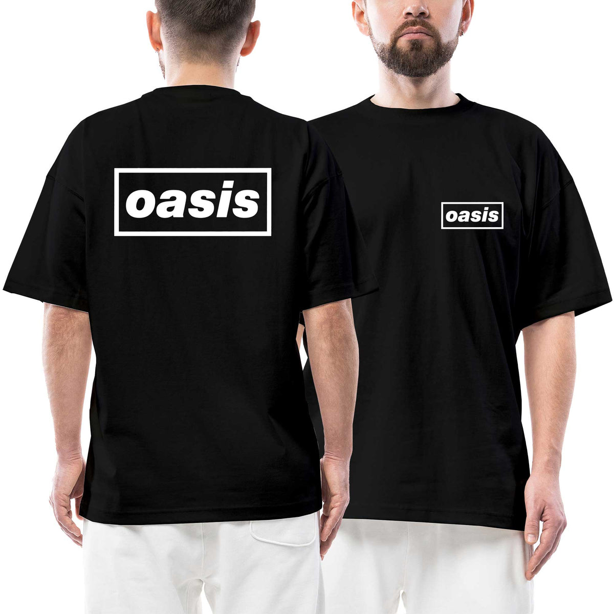 Oasis Text White Ön Arka Baskılı Siyah Oversize Tişört