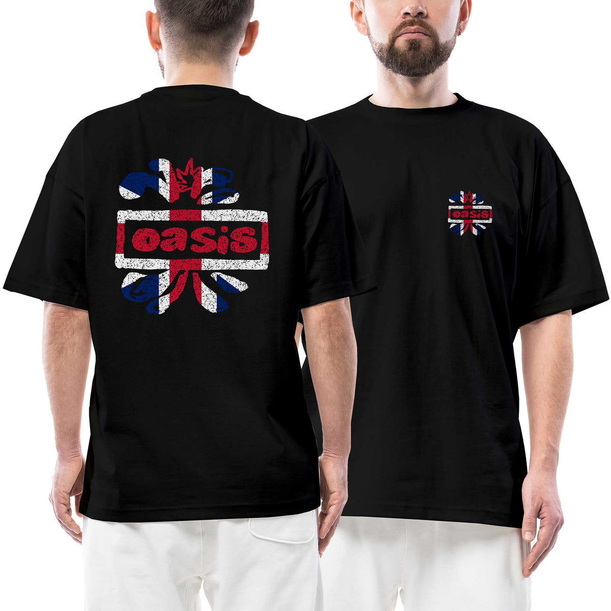 Oasis Logo Union Jack Ön Arka Baskılı Siyah Oversize Tişört